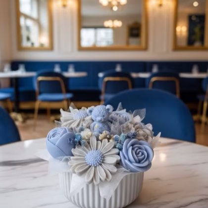 aranjament flori de ceară baby blue decorativ handmade